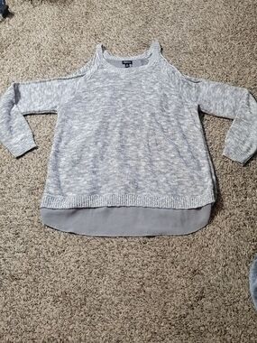 torrid Gray Marled Off-the-Shoulder Layered-Hem Sweater